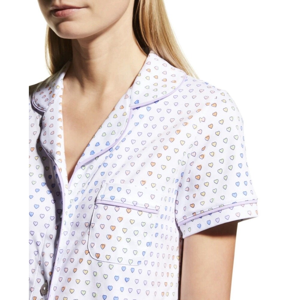 Roller Rabbit Disco Heart Pima Cotton Button Down Short Sleeve Pajama Top Small